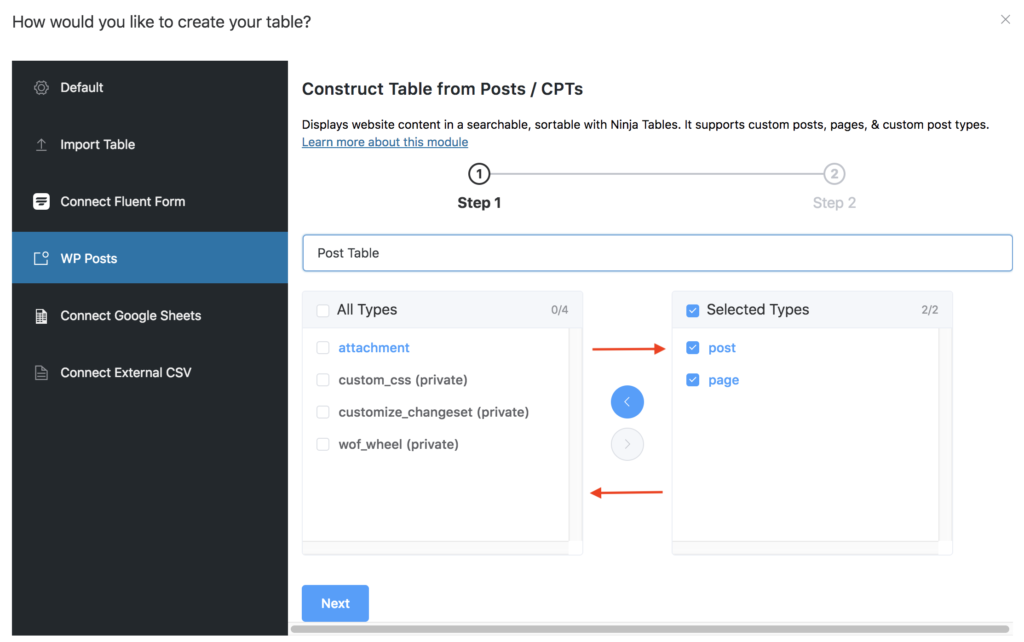 WtodPress table plugin ninja Tables