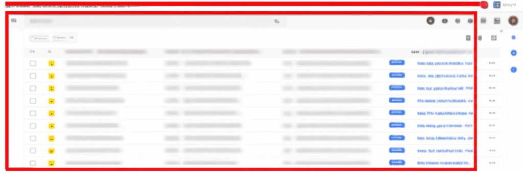 Tame Your Inbox: How to Master Gmail's Multiple Inboxes (with Visual Flair! 😅) 20 A blurred screenshot of a data management interface displaying various items with checkboxes, action buttons, and a toolbar at the top.